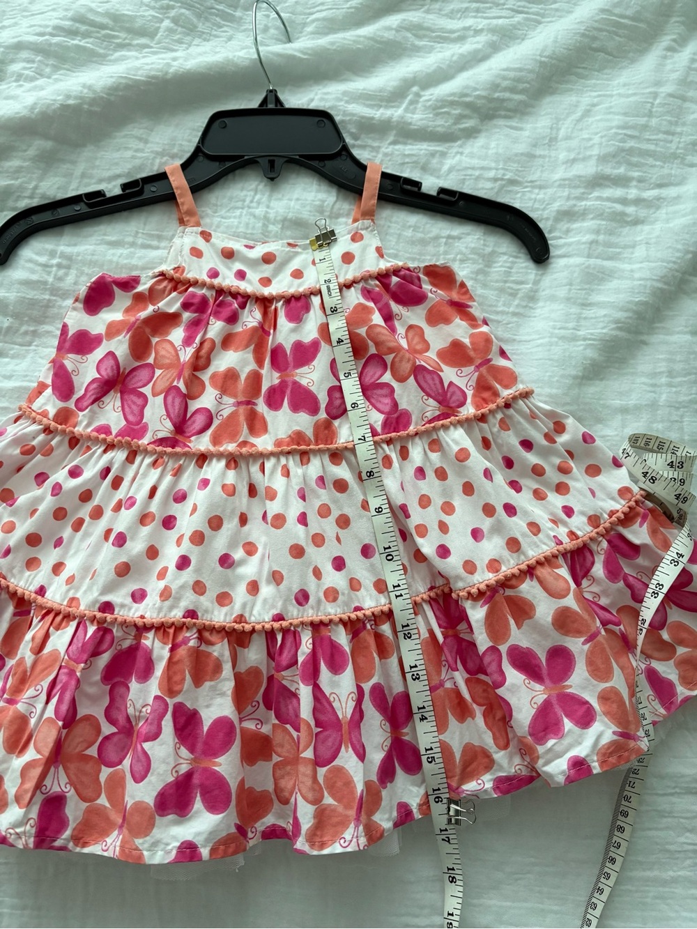 KIDS Little Me 24M Butterfly Polka Dot Tiered Pink Orange Cotton Dress Tulle Hem - Picture 5 of 8